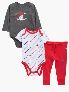 Champion Baby 3-Piece Set — Gray, White & Red Size 9 Months